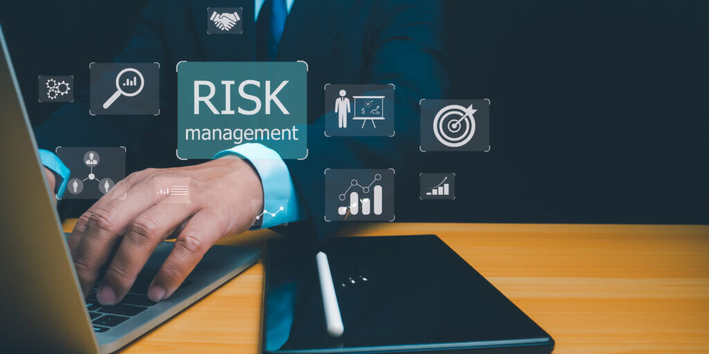Risk Management and Assessment for Business Investment Concept, Risk management concept, Strategy and analyzing financial data on a virtual screen, Risky business risk management control and strategy.